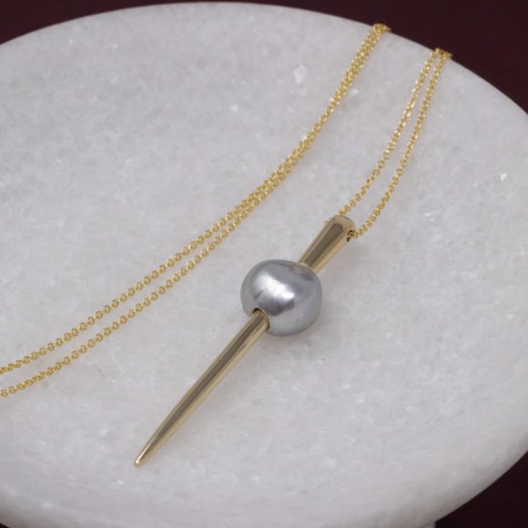 Morgan Reed Jewelry - Brass Pearl Dagger Necklace - by Morgan Reed
